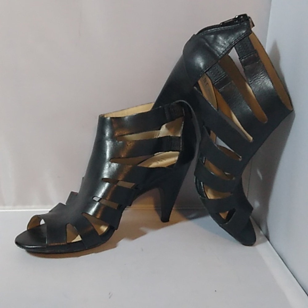 INC Gili Caged Leather Sandal Black Size 5.5